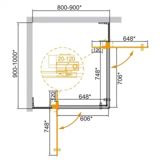 Душевой уголок Cezares Slider SLIDER-AH-2-80/90-90/100-C-BORO 80/90x90/100 см профиль брашированное золото стекло прозрачное