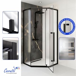 Душевой уголок Ceruttispa C3AF R 90x90 см профиль чёрный стекло матовое