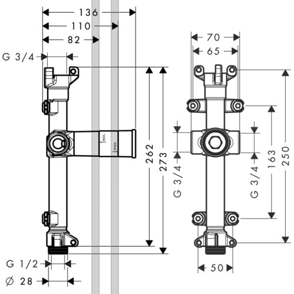 Скрытая часть излива с ливневым потоком, ¾" Hansgrohe 10941180 Скрытая часть излива с ливневым потоком, ¾" Hansgrohe 10941180