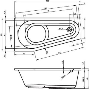 Акриловая ванна Riho Delta B068001005 R 160x80см белый