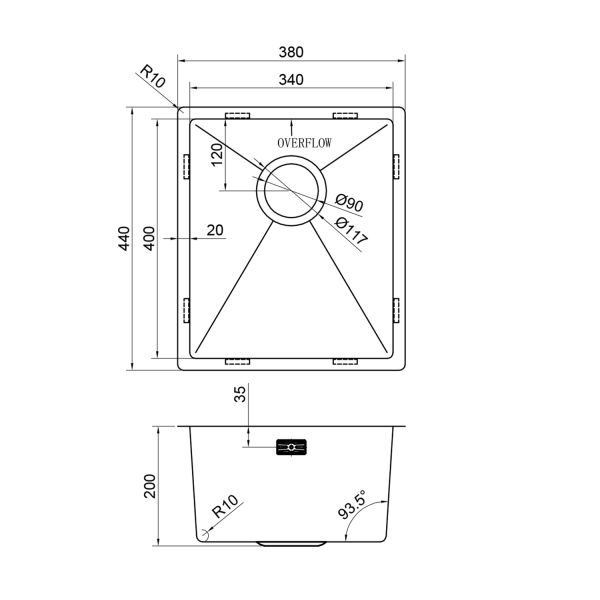 Мойка кухонная Reflexion Como 38-BL  RX2038BL оружейная сталь