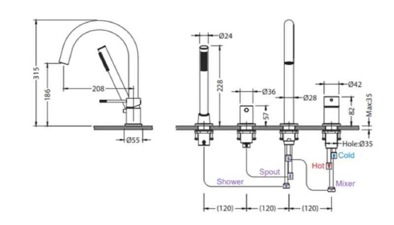Смеситель на борт ванны Timo Saona 2320/19Y розовое золото