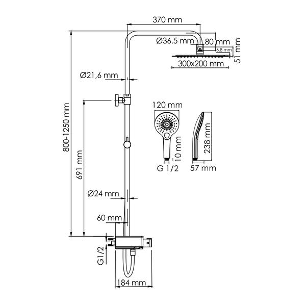 Душевой комплект WasserKRAFT A113.069.101.CH Thermo хром