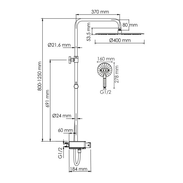 Душевой комплект WasserKRAFT A113.117.059.CH Thermo хром
