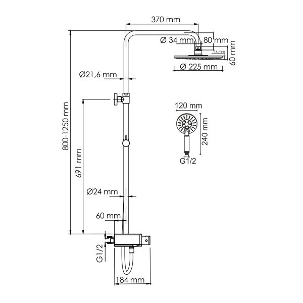 Душевой комплект WasserKRAFT A113.067.058.CH Thermo хром