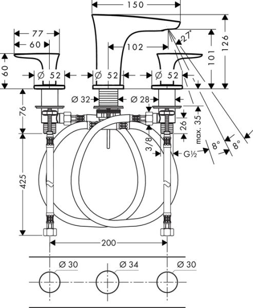 Смеситель Hansgrohe PuraVida 15073400 на борт ванны