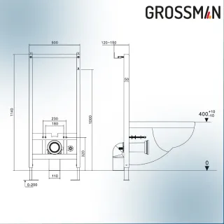 Комплект Grossman 2 в 1: инсталляция 901.K31.01.000 унитаз GR-5501 impuls