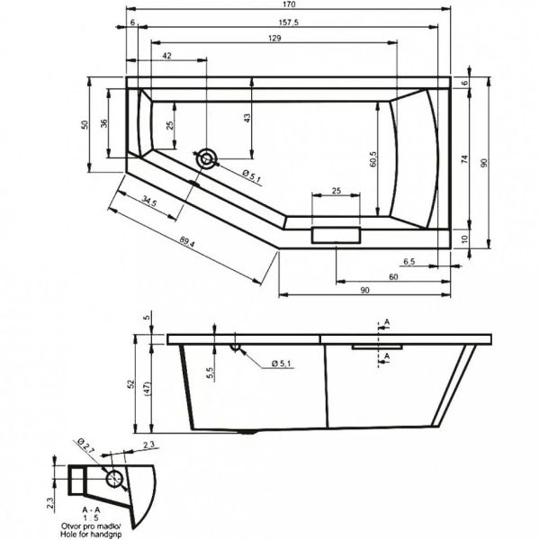 Акриловая ванна Riho Geta B032001005 L 170х90см белый