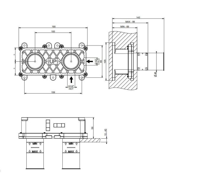 Скрытая часть для смесителя с изливом Gessi 54198.239