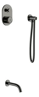 Смеситель встроенный Boheme + излив + держатель лейки + шланг TECH Gun Metal оружейная сталь