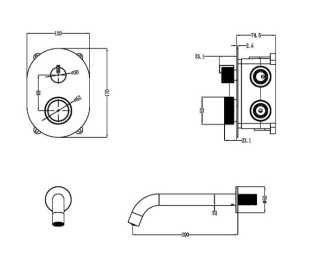 Смеситель встроенный Boheme + излив + держатель лейки + шланг TECH Matt Gold матовое золото