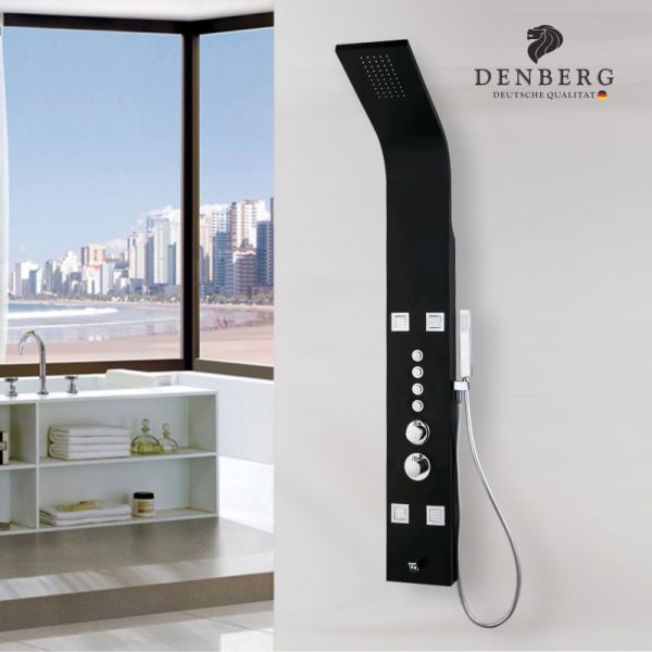 Душевая панель Denberg LT-204 с термостатом чёрный матовый