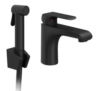 Смеситель для раковины с гигиеническим душем Ravak Flat FL X070439 чёрный матовый