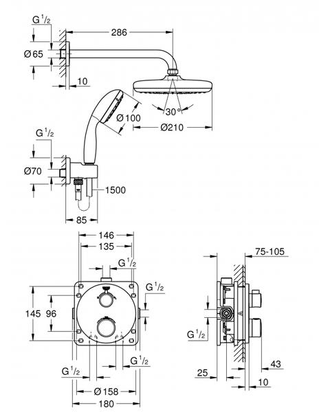 Душевой комплект Grohe Grohtherm 34727000 С ВНУТРЕННЕЙ ЧАСТЬЮ