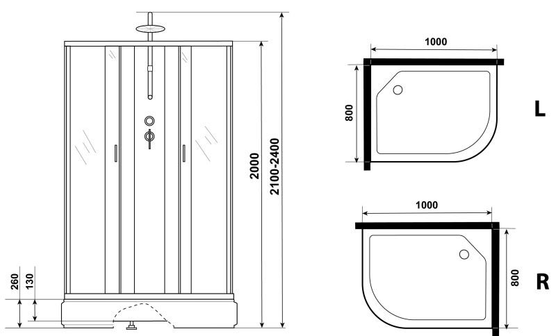 Душевая кабина Niagara NG-33084-14LBKT 100x80см серебро/матовое