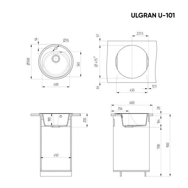 Кухонная мойка Ulgran Classic U-101-343 антрацит