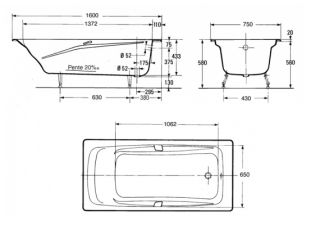 Чугунная ванна  Jacob Delafon  REPOS  E2929-00 160 x 75