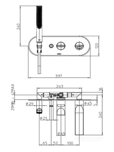 Встраиваемый смеситель для ванны Bossini Apice Z00555.030 с кнопочным переключением на 2 выхода хром