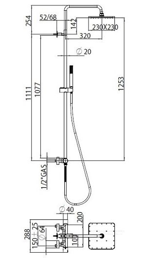Душевая стойка Bossini L10174.073 с термостатом чёрный матовый
