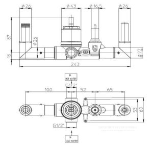 Cкрытая часть для встраиваемого смесителя для ванны Bossini Apice Z00546 на два выхода