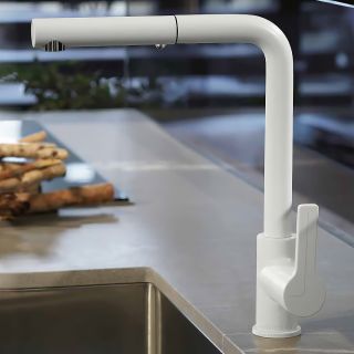 Смеситель для кухни Carlo Frattini Kitchen F7029WOTBS с выдвижной лейкой белый матовый