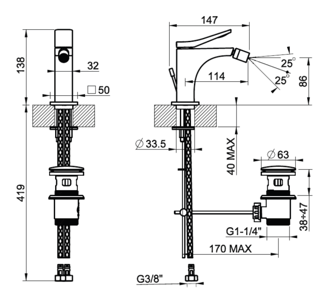 Смеситель для биде Gessi Rilievo 59007.708 брашированная медь