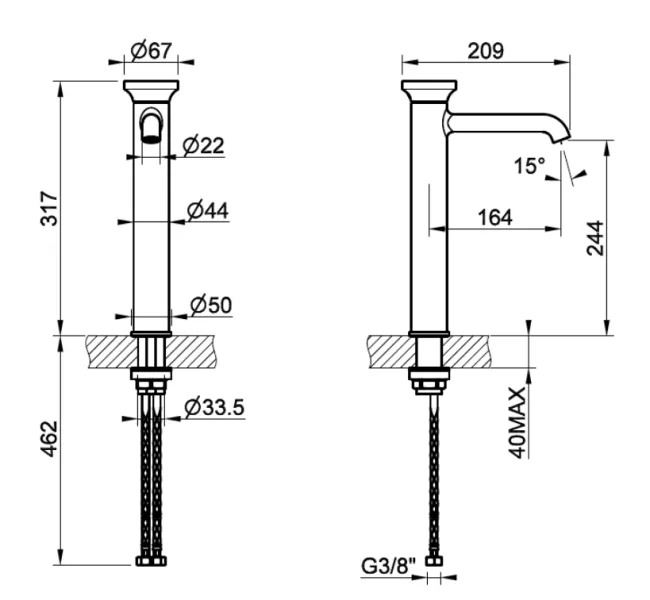Смеситель для раковины Gessi Origini 66004.727 брашированная латунь