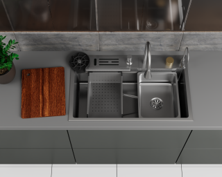 Кухонная мойка многофункц. DQ нерж.сталь сатин в комплекте со смесителем и аксессуарами (DKS754604)