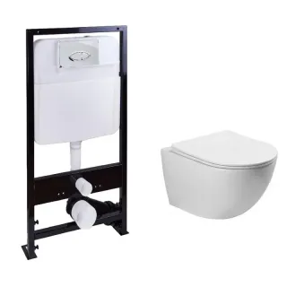Инсталляция SantiLine SL-5005T+SL-01 безободковый унитаз и клавиша белые смыв торнадо сиденье микролифт