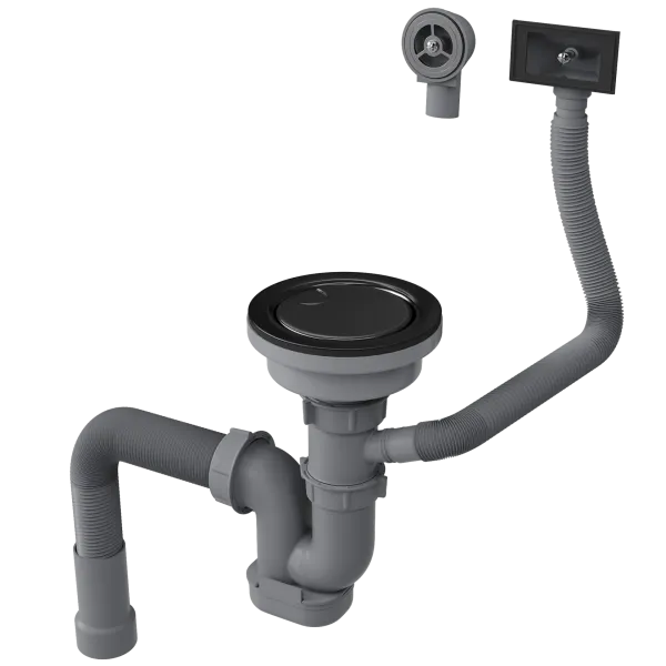 Сифон для одночашевой кухонной мойки с выпуском Reflexion Arno RX3001BL оружейная сталь