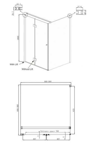 Душевой уголок Ambassador Diamond 12011105L 90x90см левый хром/прозрачное
