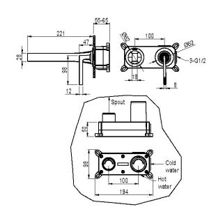 Смеситель для раковины Boheme  Duo из стены 2х-позиционный CHROME хром