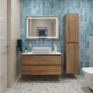 Тумба со столешницей и накладной раковиной Belbagno Kraft KRAFT100RT-KEPBO-1302-SET 100 см дуб табак