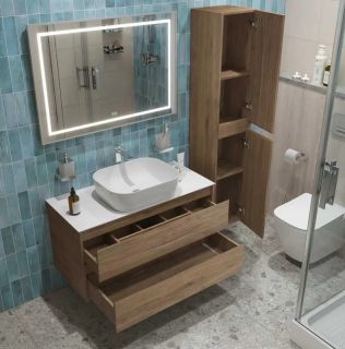 Тумба со столешницей и накладной раковиной Belbagno Kraft KRAFT100RT-KEPBO-1302-SET 100 см дуб табак