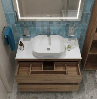 Тумба со столешницей и накладной раковиной Belbagno Kraft KRAFT100RT-KEPBO-1302-SET 100 см дуб табак