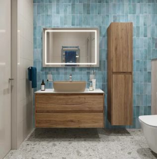 Тумба со столешницей и накладной раковиной Belbagno Kraft KRAFT100RT-KEPBO-1302H316-SET 100 см дуб табак
