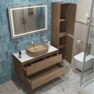 Тумба со столешницей и накладной раковиной Belbagno Kraft KRAFT100RT-KEPBO-1302H316-SET 100 см дуб табак