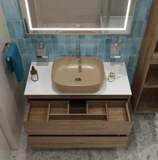 Тумба со столешницей и накладной раковиной Belbagno Kraft KRAFT100RT-KEPBO-1302H316-SET 100 см дуб табак