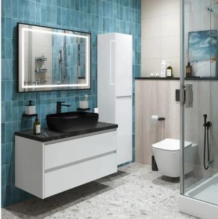 Тумба со столешницей и накладной раковиной Belbagno Kraft KRAFT100BO-KEPMNO-1302H301-SET 100 см белый матовый