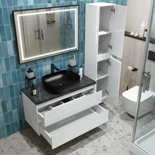Тумба со столешницей и накладной раковиной Belbagno Kraft KRAFT100BO-KEPMNO-1302H301-SET 100 см белый матовый