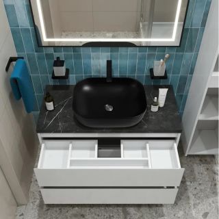 Тумба со столешницей и накладной раковиной Belbagno Kraft KRAFT100BO-KEPMNO-1302H301-SET 100 см белый матовый