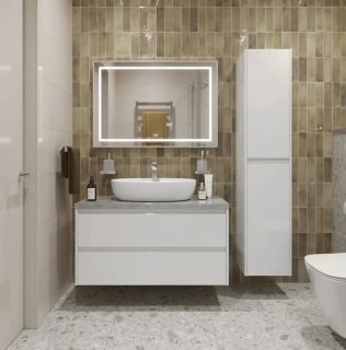 Тумба со столешницей и накладной раковиной Belbagno Kraft KRAFT100BO-KEPMGL-1346-SET 100 см белый матовый