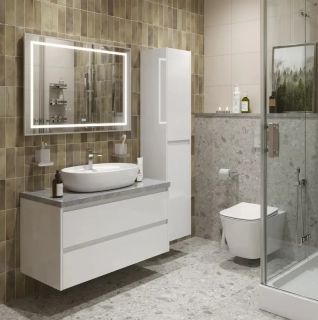 Тумба со столешницей и накладной раковиной Belbagno Kraft KRAFT100BO-KEPMGL-1346-SET 100 см белый матовый