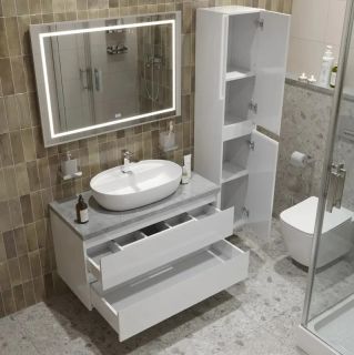Тумба со столешницей и накладной раковиной Belbagno Kraft KRAFT100BO-KEPMGL-1346-SET 100 см белый матовый