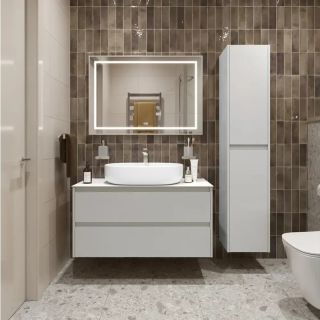 Тумба со столешницей и накладной раковиной Belbagno Kraft KRAFT100BO-KEPBO-1084-SET 100 см белый матовый