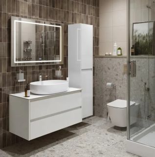 Тумба со столешницей и накладной раковиной Belbagno Kraft KRAFT100BO-KEPBO-1084-SET 100 см белый матовый