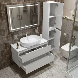 Тумба со столешницей и накладной раковиной Belbagno Kraft KRAFT100BO-KEPBO-1084-SET 100 см белый матовый