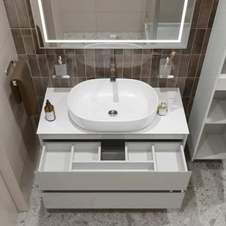 Тумба со столешницей и накладной раковиной Belbagno Kraft KRAFT100BO-KEPBO-1084-SET 100 см белый матовый