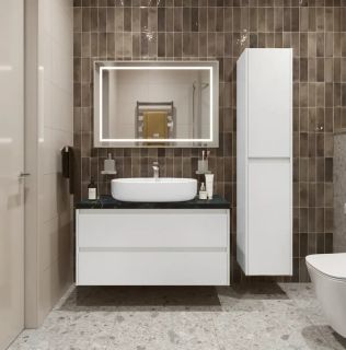 Тумба со столешницей и накладной раковиной Belbagno Kraft KRAFT100BO-KEPMNO-1084-SET 100 см белый матовый
