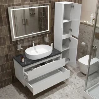 Тумба со столешницей и накладной раковиной Belbagno Kraft KRAFT100BO-KEPMNO-1084-SET 100 см белый матовый